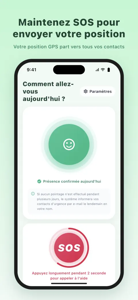 Maintenez SOS pour envoyer votre position