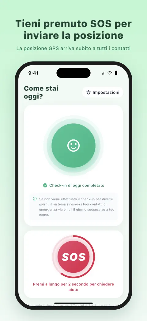 Tieni premuto SOS per inviare la posizione